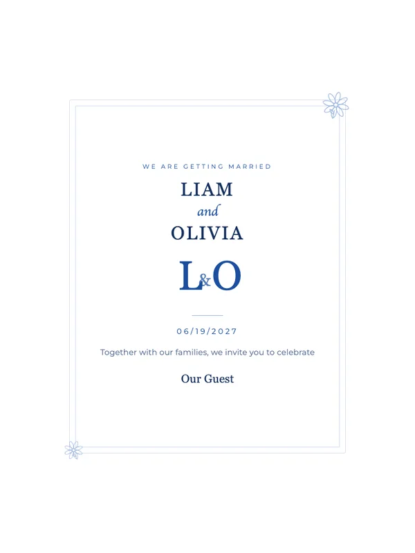Cornflower Blue wedding invitation template preview
