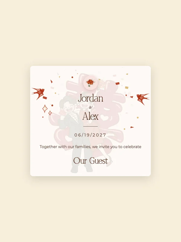 Playful Hearts wedding invitation template preview