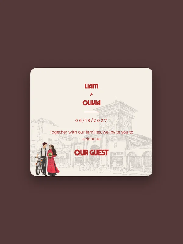 Saigon Romance wedding invitation template preview