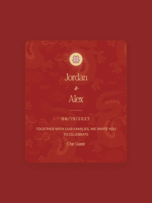 Double Dragon wedding invitation template preview